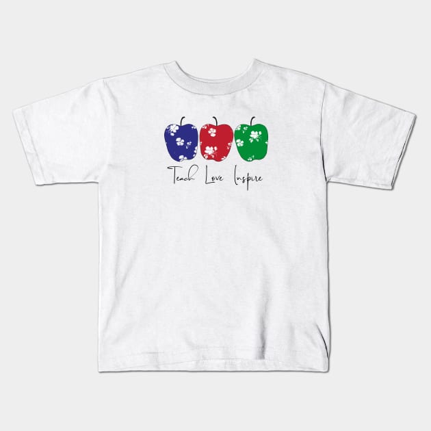 Teach, Love, Inspire with apples Kids T-Shirt by Anines Atelier